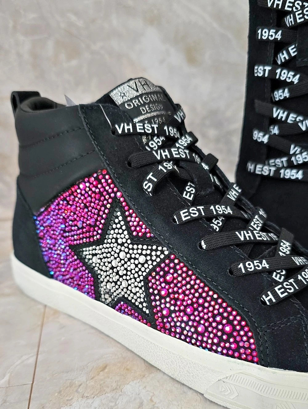 Vintage Havana Bamba High-Top Sneakers Wild Black Sparkle Star Size US 8 US 8.5